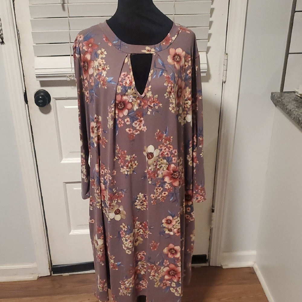 Janette Plus Floral Long Sleeve Dress - Purple and Pink